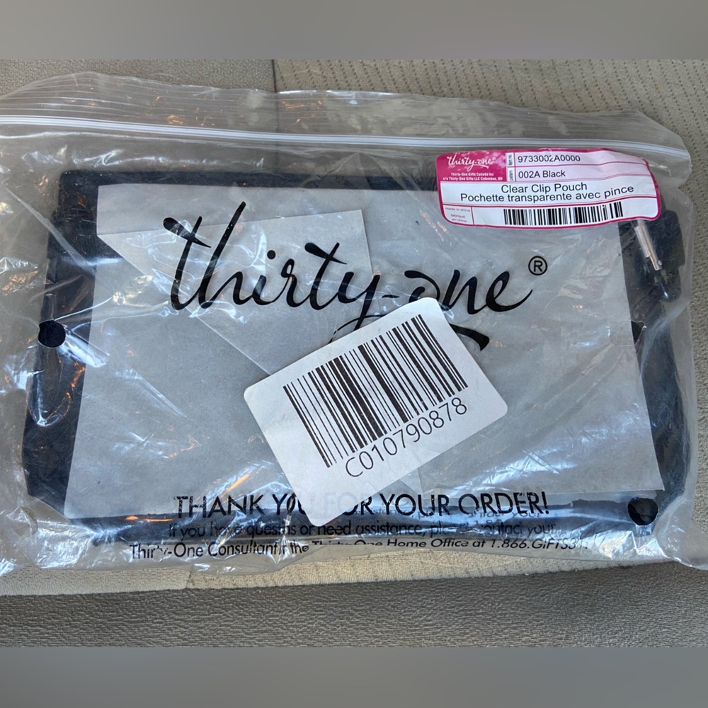 Thirty-One Gifts Clear Clip Pouch Black